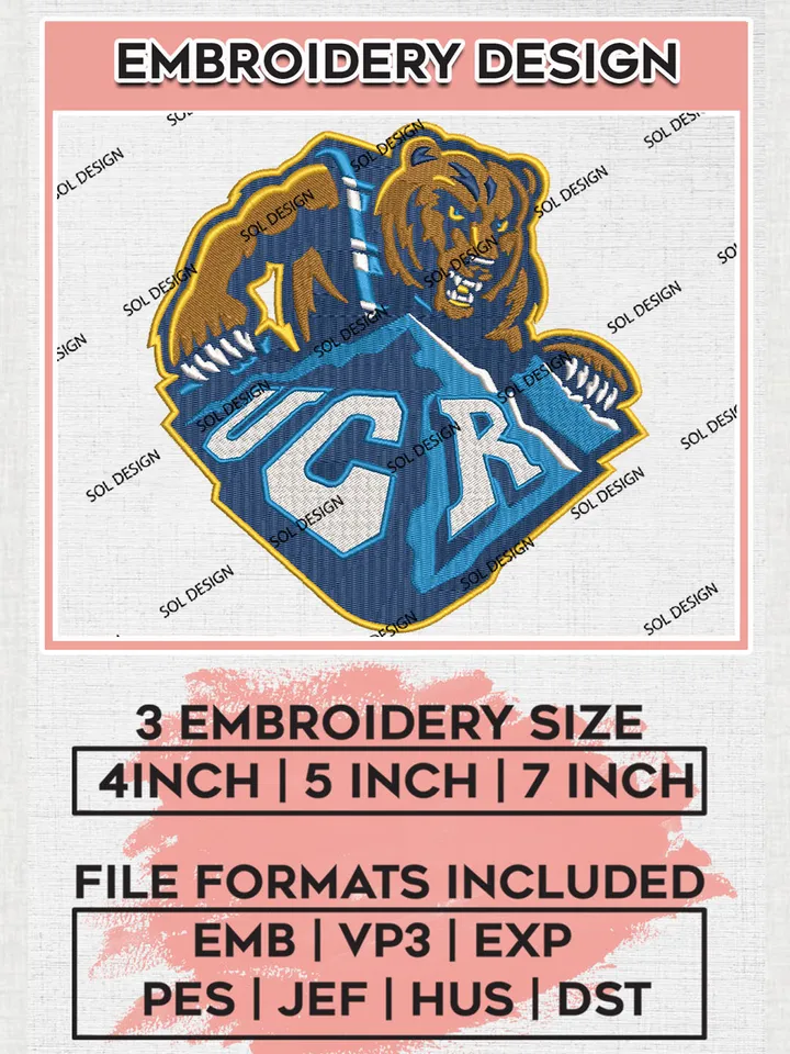 NCAA UCR Highlanders College Team Logo Embroidery Design Files, NCAA UC Riverside Highlanders Machine Embroidery, NCAA Teams, 3 sizes, NCAA Machine embroidery designs, Digital Download