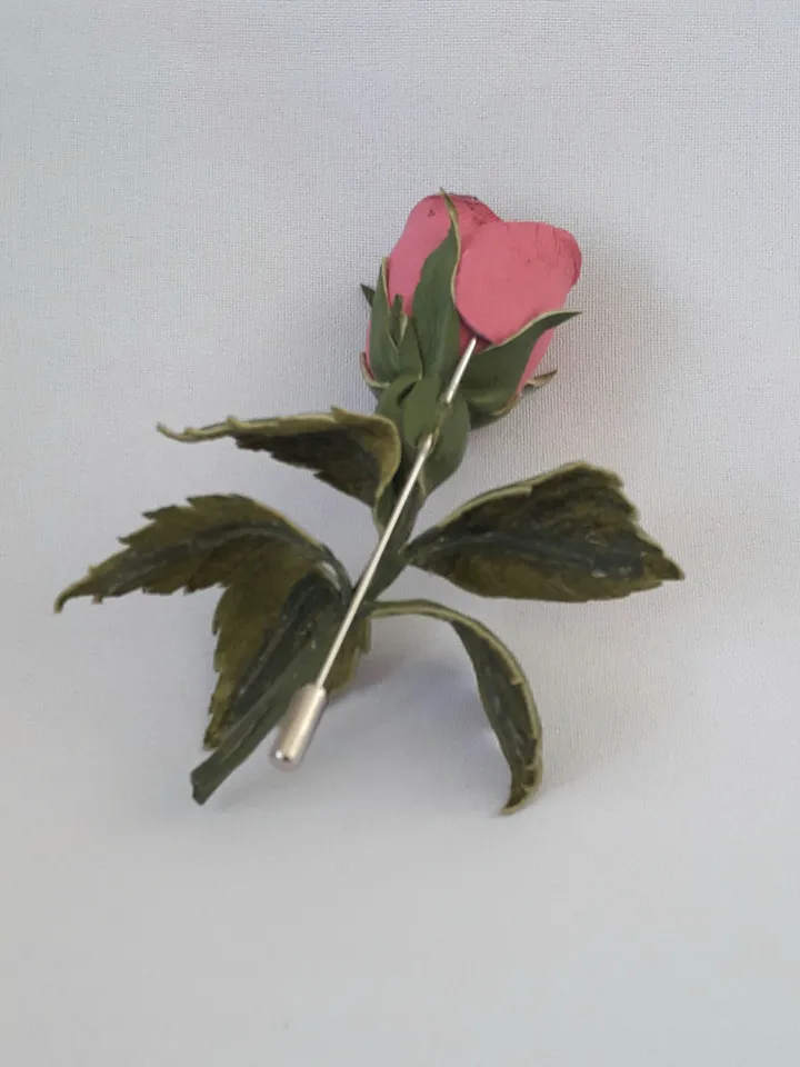 Pink rose leather brooch for her Leather jewelry