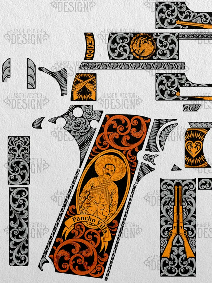 VECTOR DESIGN Colt 1911 government Emiliano Zapata and Pancho Villa