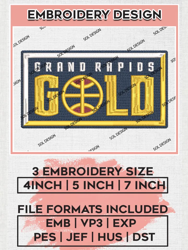NBA Grand Rapids Gold Basketball Team Logo Wordmark Embroidery Designs, NBA G League Team Embroidery Files, Basketball Machine Embroidery Designs, NBA Grand Rapids Gold Team Logo, Sport Machine Embroidery Design, Digital Download