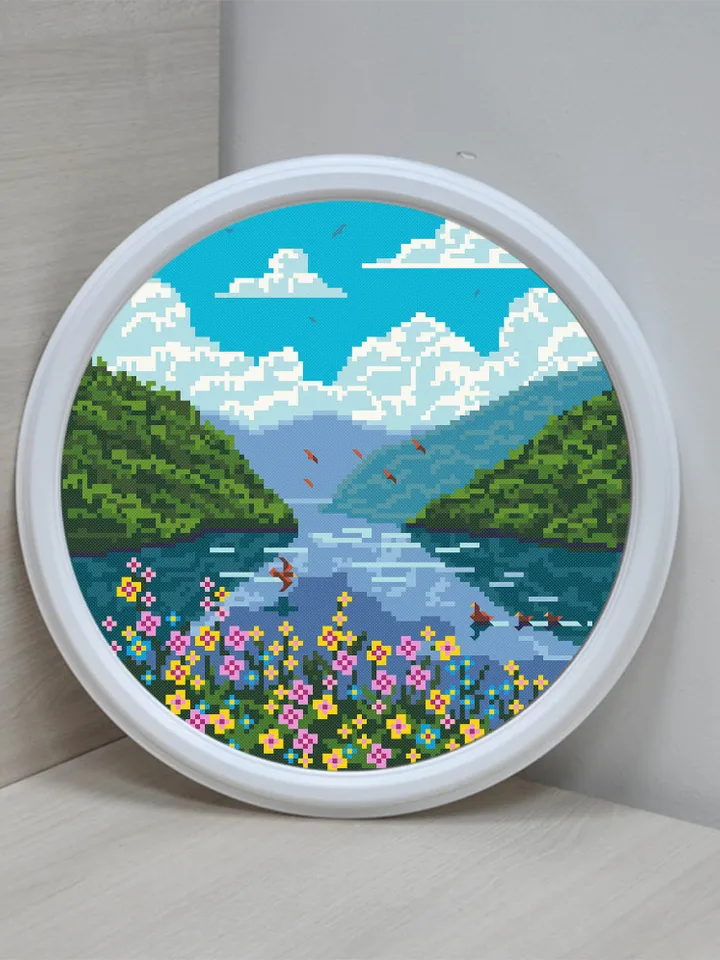 Nature cross stitch pattern download PDF Summer landscape cross stitch Flowers xstitch chart National park digital DIY Home decor nature #L8