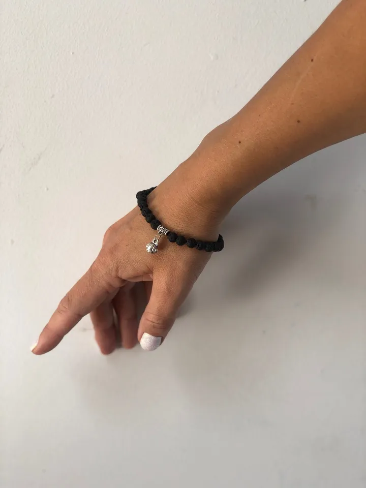 Lotus Seed Flower Genuine Lava Stone Bracelet | Fertility Symbol Black Gemstone Bracelet Amuleth | Spiritual BAli Jewerly | Yogi Accesories