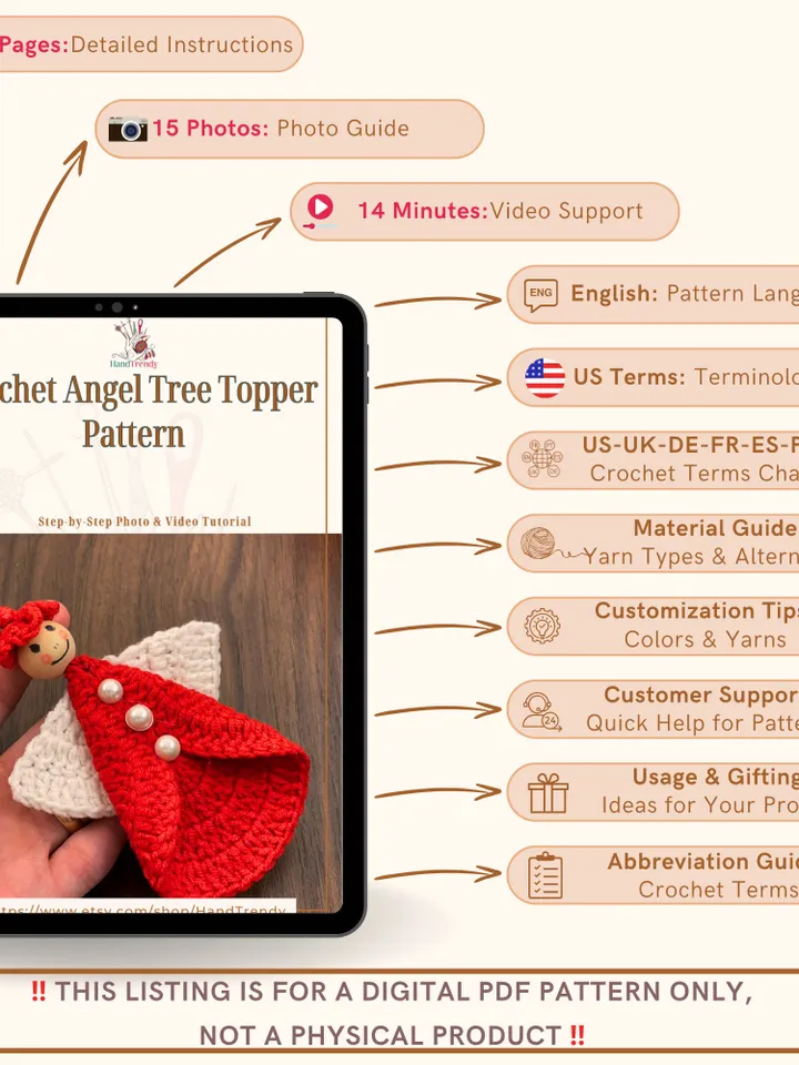 Crochet Angel Tree Topper Pattern | Guardian Angel Christmas Ornament | Handmade Xmas Angel Dรฉcor | DIY Christmas Table Decoration