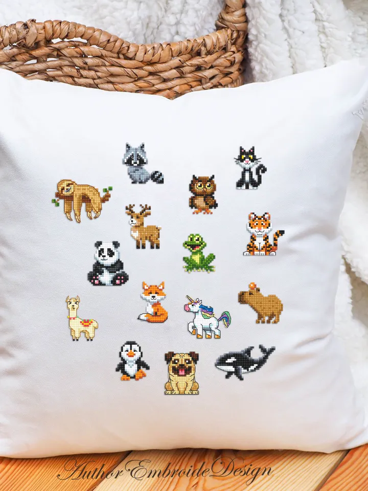 Mini animal cross stitch pattern PDF download Set of 15 animals cross stitch chart, Small animal pattern digital PDF, Beginner xstitch #K50