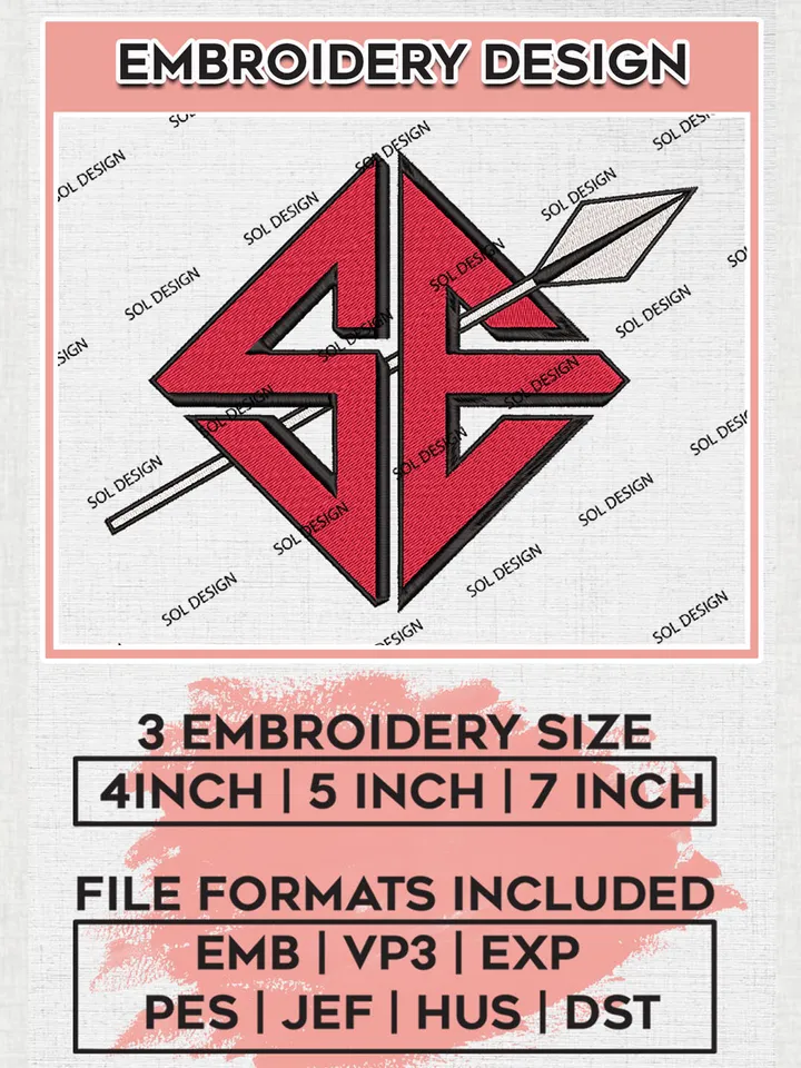 NCAA Southeast Missouri State Redhawks Team Logo Embroidery Design Files, NCAA Southeast Missouri State Redhawks Machine Embroidery, NCAA Teams, 3 sizes, NCAA Machine embroidery designs, Digital Download