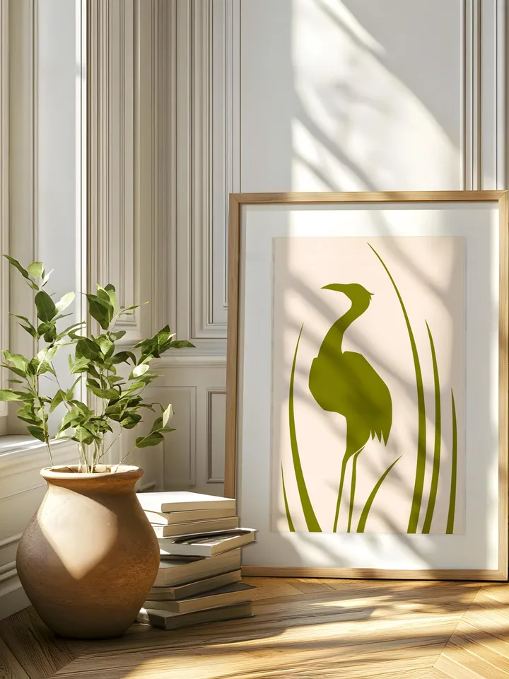 Minimalist Bird Wall Art Boho Bird Poster Abstract Nature Silhouettes Modern Olive Green Decor Scandinavian Style Contemporary Bird Digital