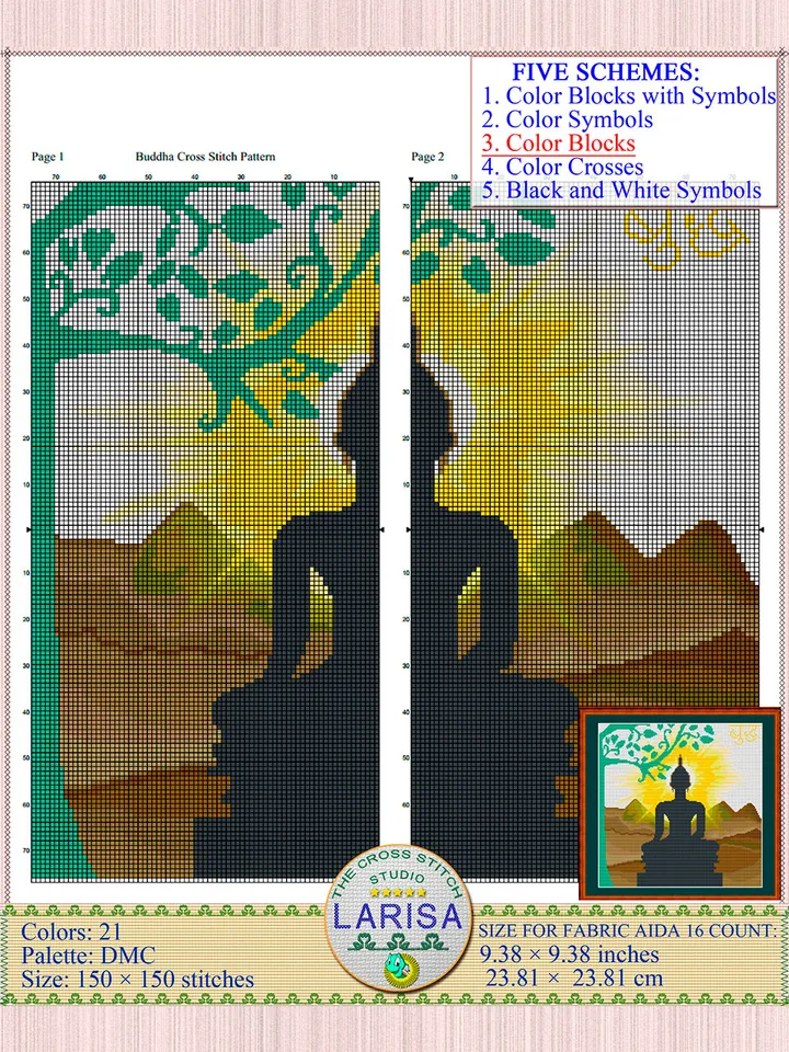 Buddha Cross Stitch Pattern | Bodhi Tree