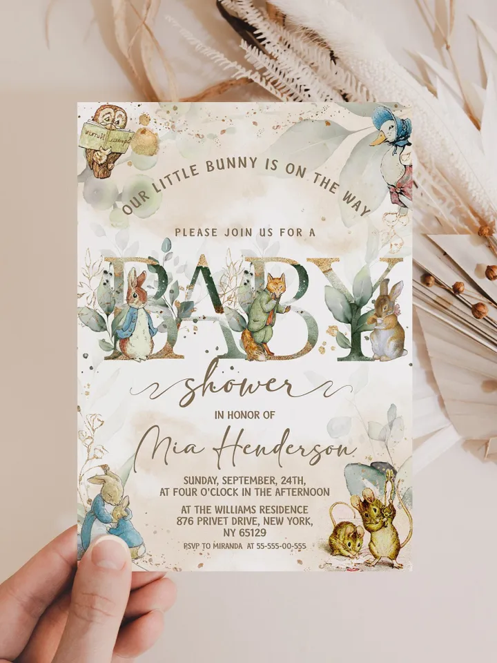 Classic Peter Rabbit Baby Shower Invitation; Neutral Baby Shower Template; Peter Rabbit Baby Shower Invite; pr2