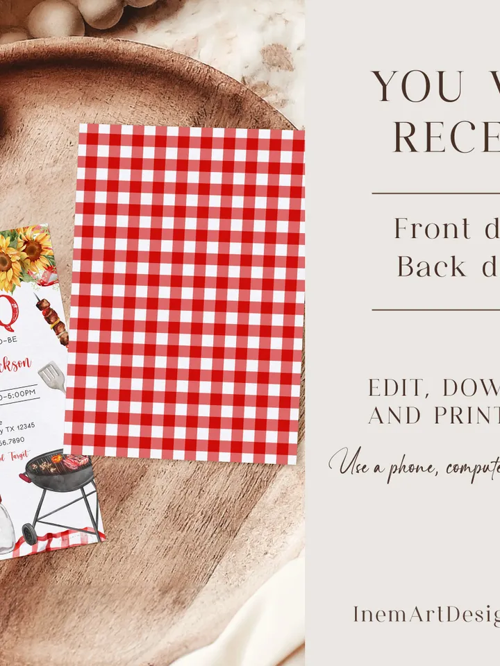 BBQ Baby Shower Invitation, Baby-q Baby Shower Invite, Backyard Baby Shower, BBQ Party Baby Sprinkle Invitation, Editable Template BBQ03