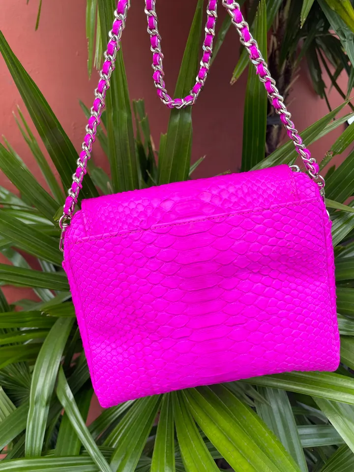 Genuine Python Skin Crossbody Bag | Chain Tassel hot pink bag | Leather Woman Free Shipping Handmade Summer purse | exotic leather bag