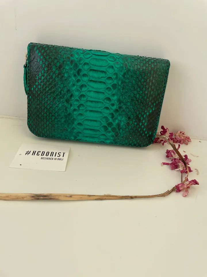 Genuine python skin green wallet | Small wallet | Exotic leather wallet | Women wallet | Snake trendy Wallet | Snakeskin designer wallet