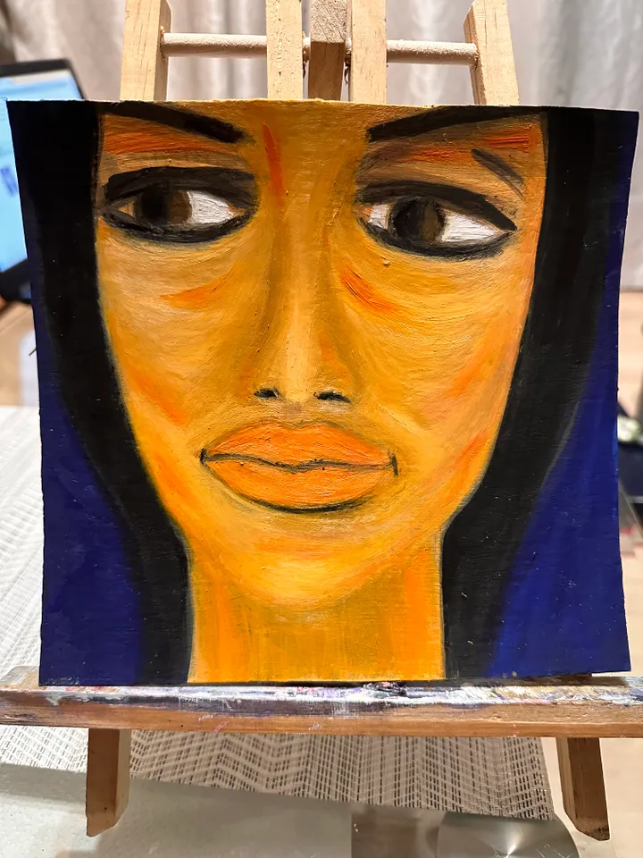 Oil Painting Abstract Portrait of a Young Woman Feminist Art Female Art People Cardboard 8 x 8 inches 20 x 20 cm Miniature Modern Art Abstraction Unframed Wall Decor