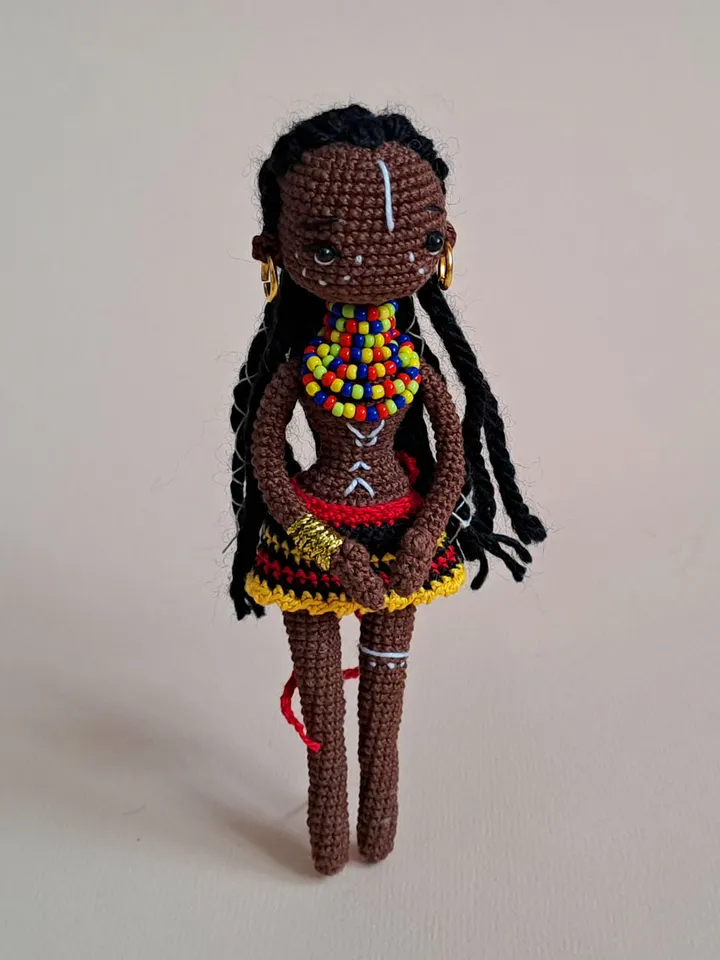 Crochet African doll, Handmade Doll. National African doll. miniature Black crochet doll