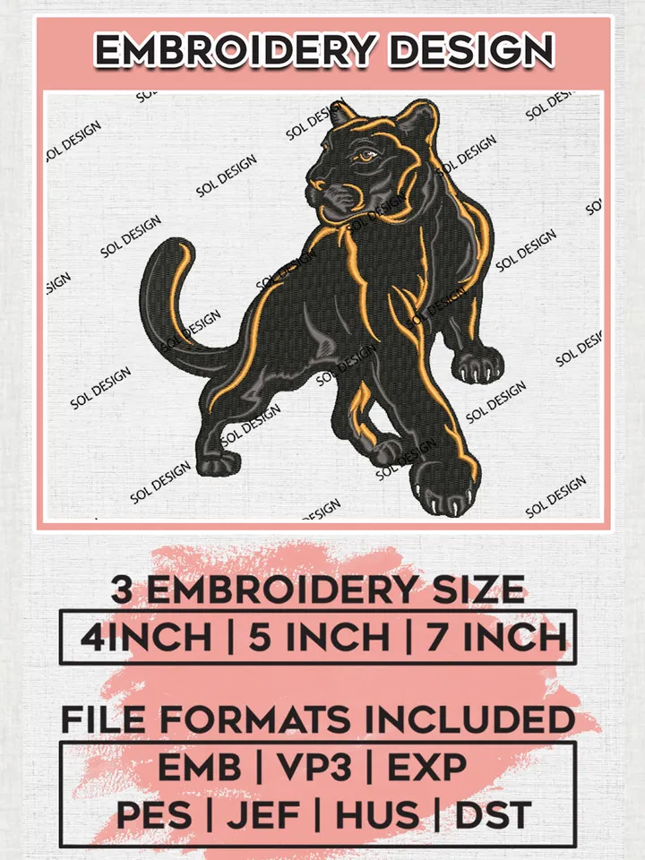 NCAA Adelphi Panthers Team Mascot Logo Embroidery Design Files, NCAA Adelphi Panthers Machine Embroidery, NCAA Teams, 3 sizes, NCAA Machine embroidery designs, Digital Download