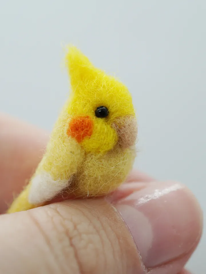 Miniature needle felted yellow cockatiel, tiny pet, cockatiel, made to order
