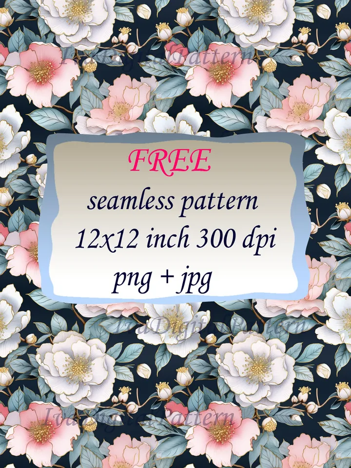 FREE Seamless watercolor camellia pattern, digital paper