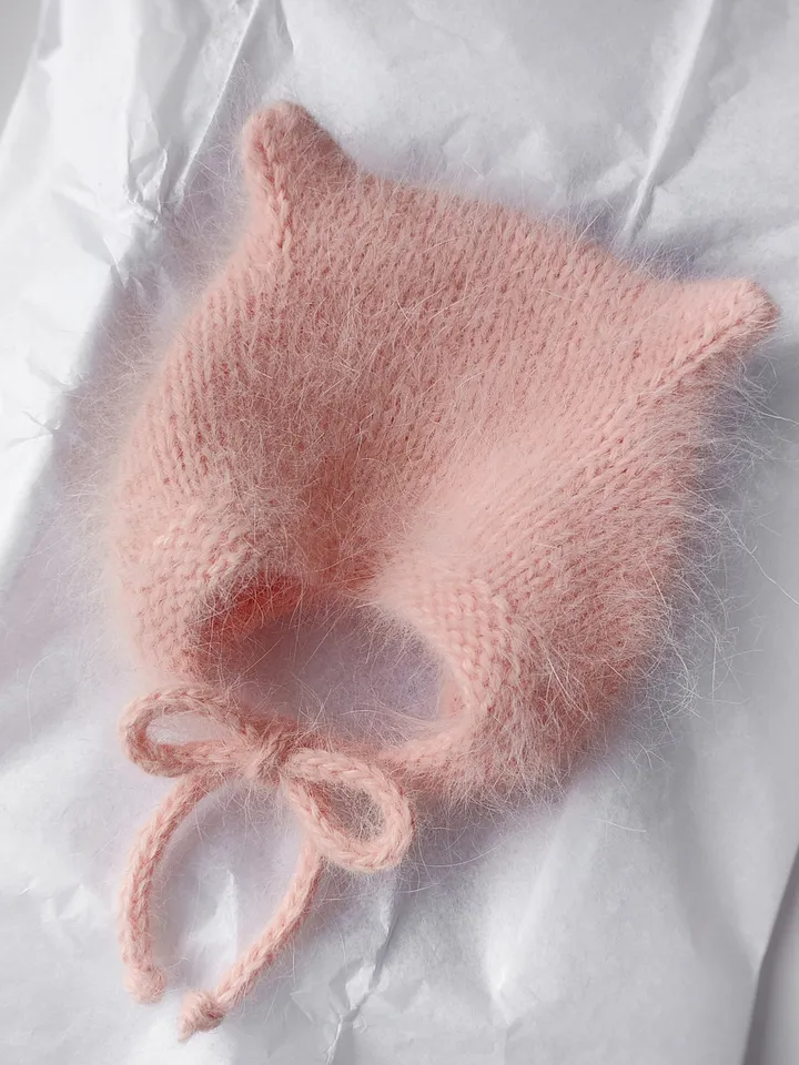 Newborn baby hat, newborn bonnet, angora kitty bonnet, vintage style bonnet