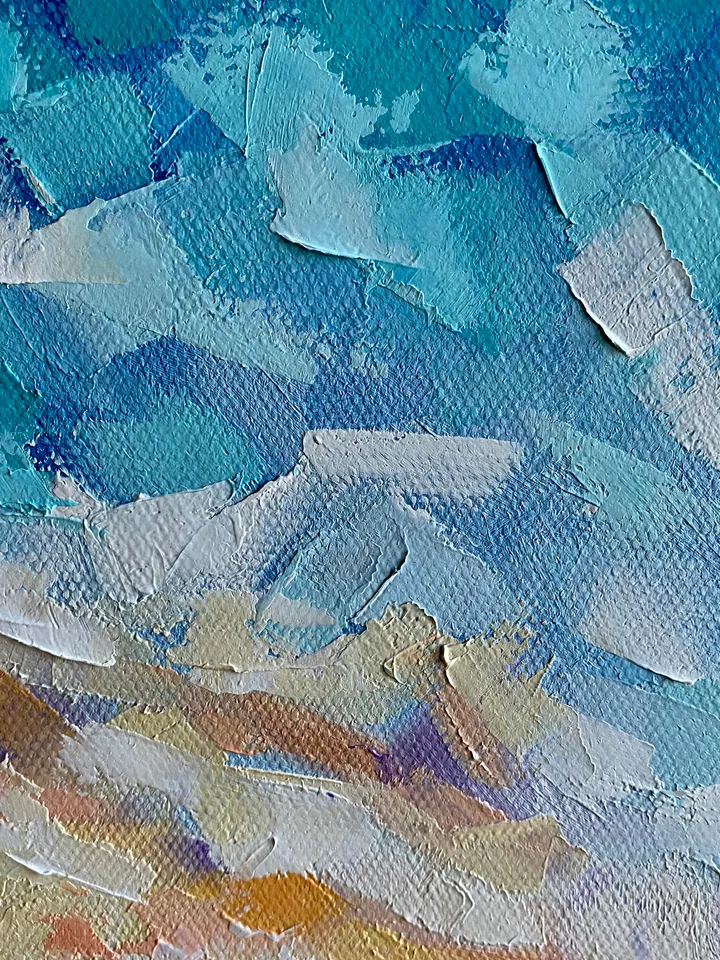 Seascape Painting Ocean Original Art Abstract Landscape Artwork Oil On Canvas 14x18" Sunset Clouds Wall Art
