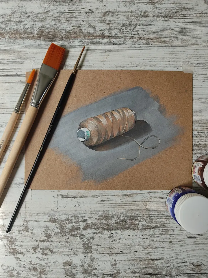 A Spool Of Thread. Original gouache painting.