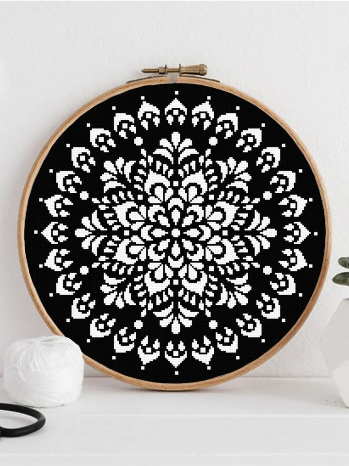 Mandala cross stitch pattern download PDF Simple mandala hand embroidery PDF Monochrome cross stitch chart Modern quick cross stitch #M137