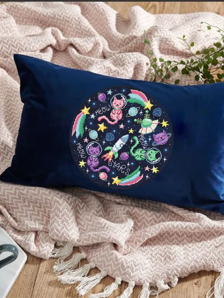 Space cat cross stitch pattern PDF download Funny cat in space cross stitch chart, Astronaut cat embroidery PDF, Outer space, Cat art #K59