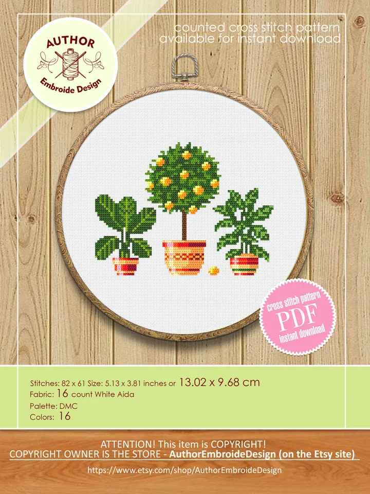 Home plants cross stitch pattern download PDF Potted plants cross stitch chart, Garden embroidery PDF, Small beginner stitch, Home decor #P7