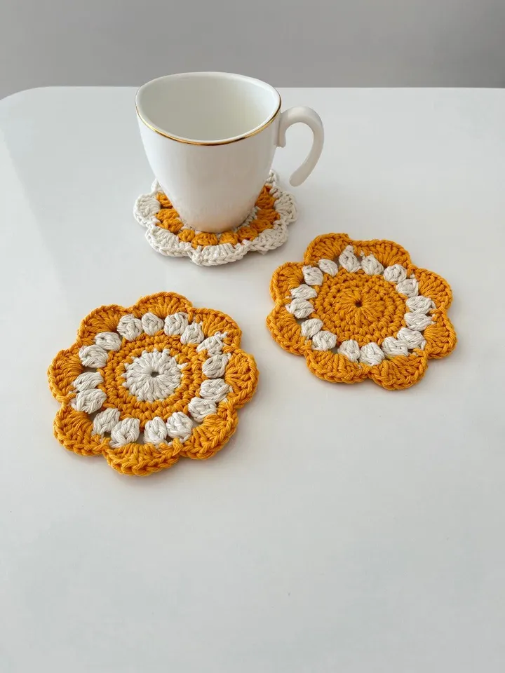 Coaster crochet pattern, flower coaster crochet,  tea coaster, easy coaster pattern pdf