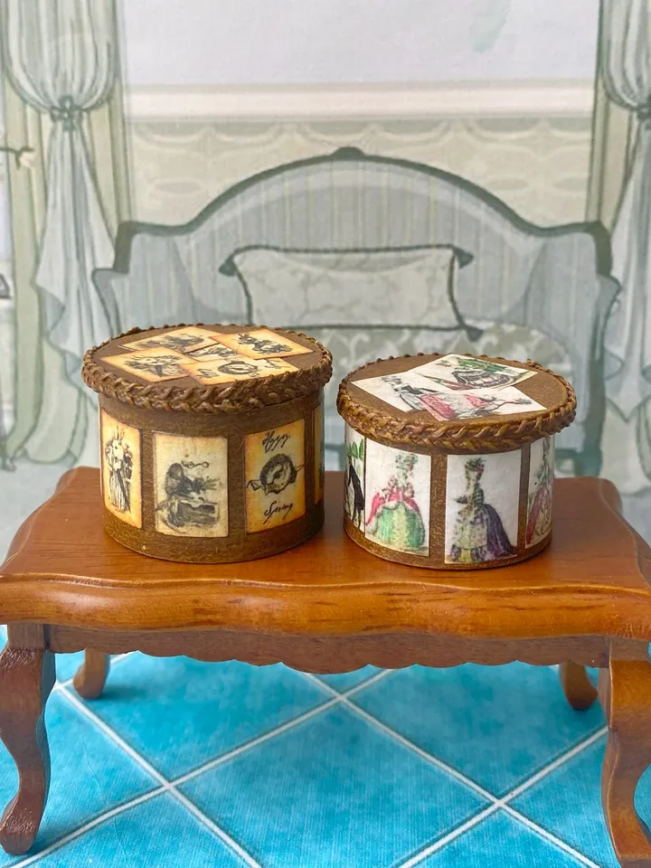 Boxes for doll house. Storage box. 1:12. Puppet miniature. Dollhouse accessories.