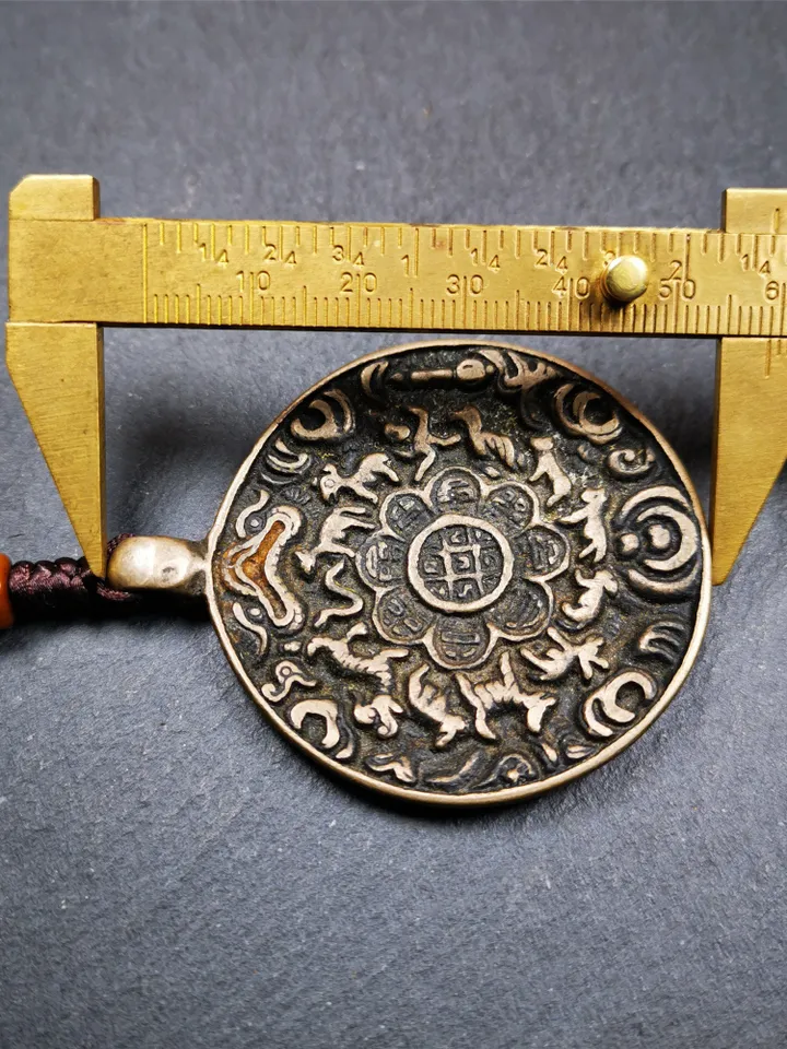 Gandhanra Antique Tibetan Buddhist Astrological Mandala,Calendar Badge,Melong Mirror,SIPAHO Amulet(srid pa ho),Made of Thokcha,60 Years Old