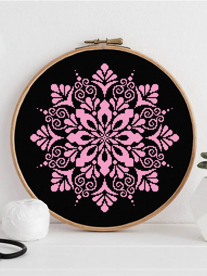 Mandala set cross stitch pattern PDF Monochrome mandala pattern digital download PDF, Flower mandala cross stitch chart, DIY Home decor #S43