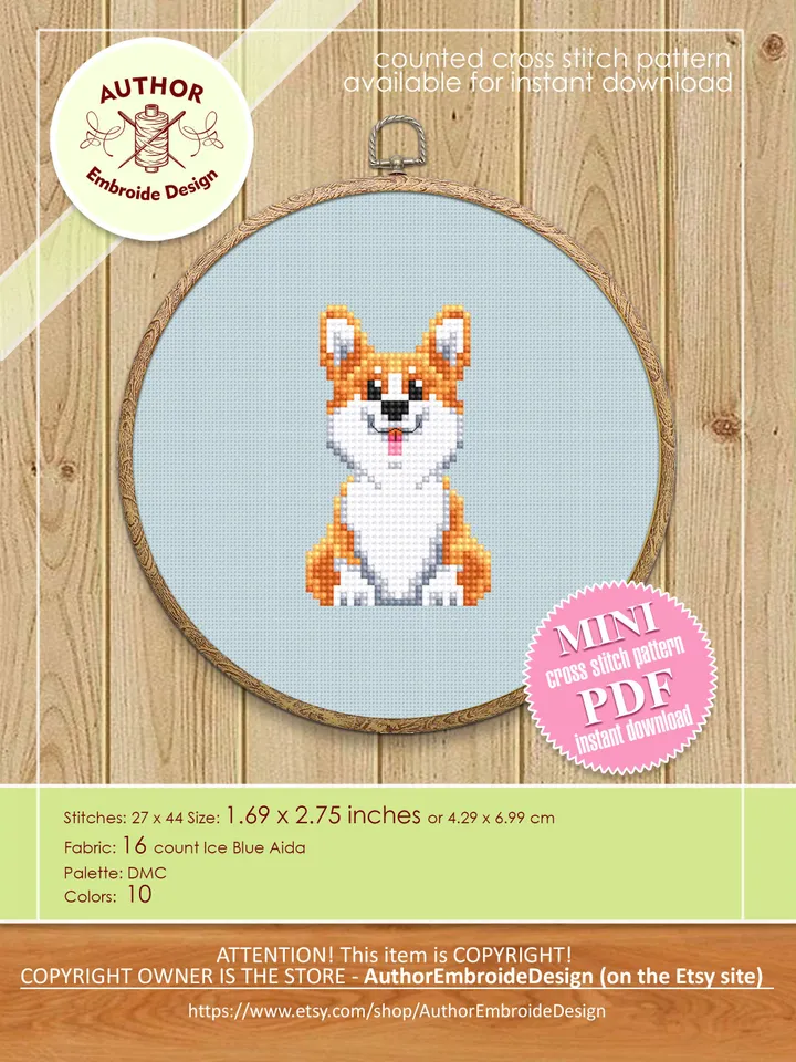 Funny Corgi cross stitch pattern PDF download Set of 3 mini dog cross stitch chart, Corgi ornament pattern digital PDF, Cute Corgi butt #D16