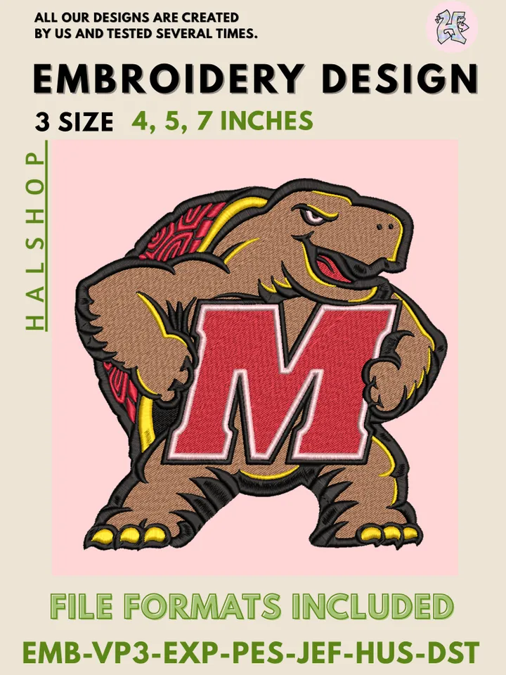NCAA Maryland Terrapins Logo Embroidery Design, College Team Machine Embroidery Files, Digital Download