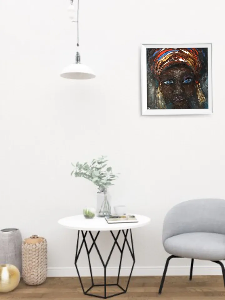 African girl original oil painting on stretched canvas,woman in a headscarf with earrings,,small gift,home decoration.