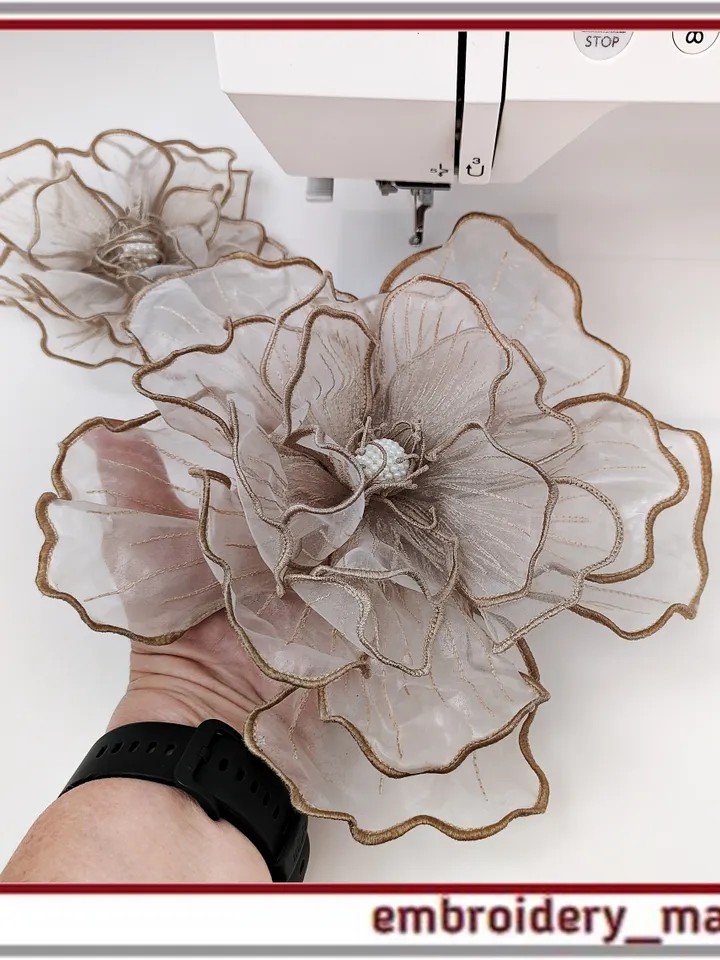 Addition to the set of 3D organza flower designs in the hoop from Embroidery Manavi 05