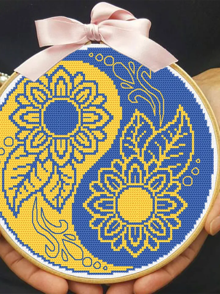 Yin yang mandala cross stitch pattern download PDF Ukraine sunflower cross stitch chart, Small flower mandala digital pattern PDF #M219