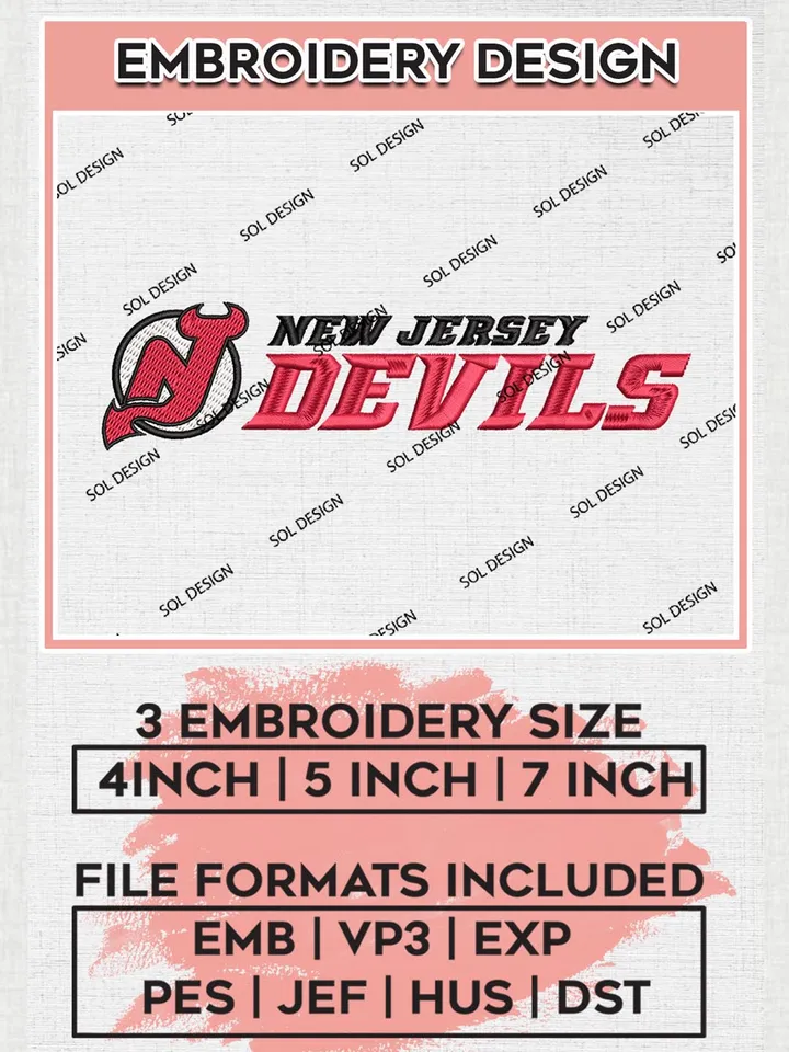 New Jersey Devils Wordmark Logo Embroidery Files, NHL New Jersey Devils Team Embroidery Designs, NHL Teams, NHL Embroidery Designs, NHL Machine Embroidery Designs, Digital Download
