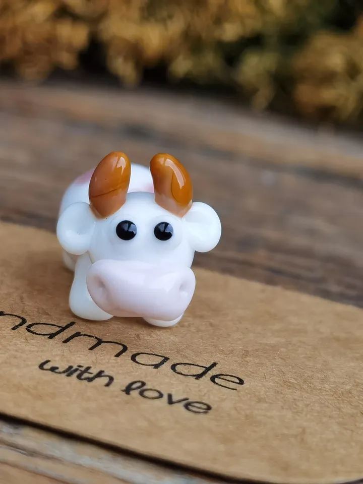 GLASS FIGURINES Cow figurine Glass cow Miniature cow tiny cow Tiny glass animals Farm animals Strawberry Dollhouse miniature Blown