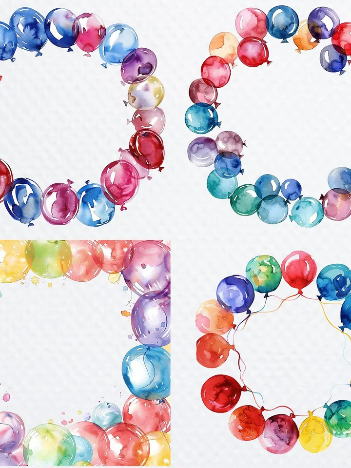 20 Birthday frame PNG Bundle, Balloons Printable Watercolor clipart for sublimation, Birthday card, Digital download, Paper crafts