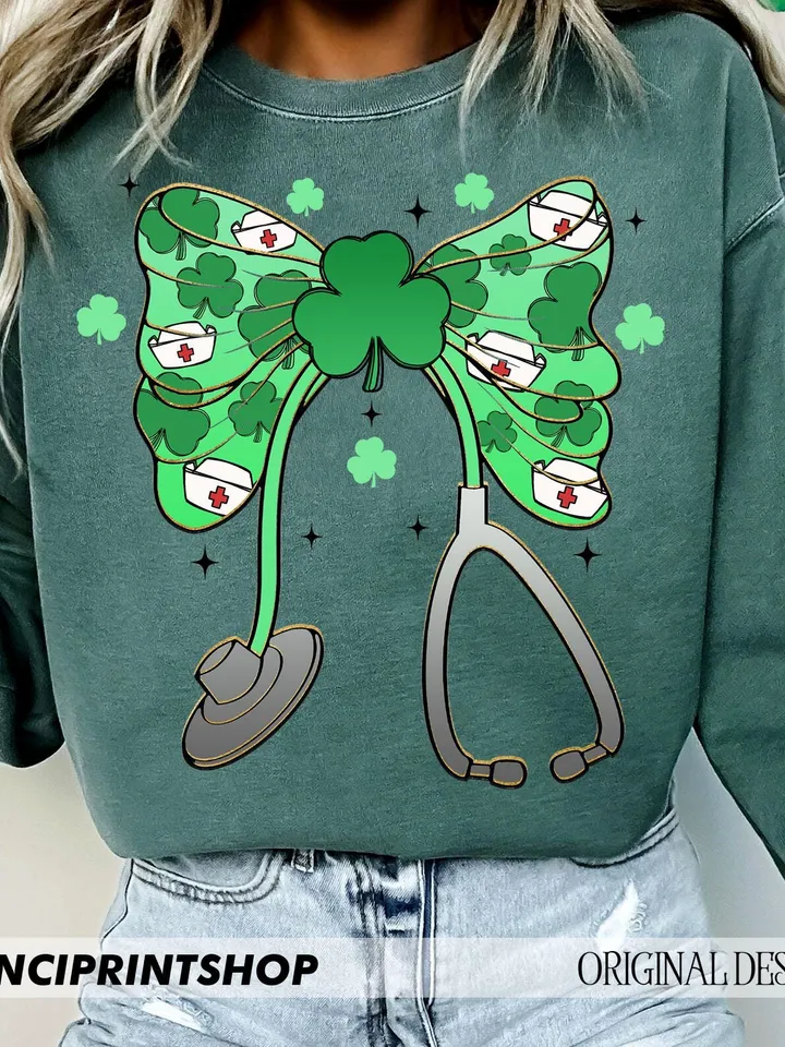 Nurse St. Patrick's Day Png, St. Patrick’s Day Nurse Coquette Png, St Patrick's Day png, Nurse Stethoscope St Patrick's Day Png, Nurse png