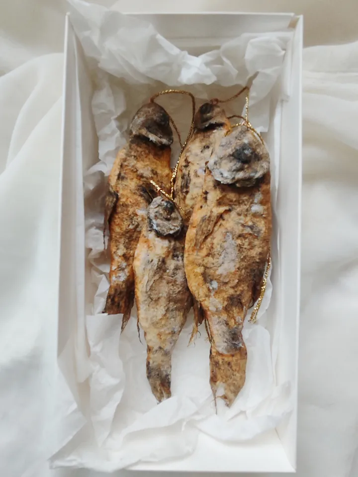Set of Christmas ornaments.Dried fish