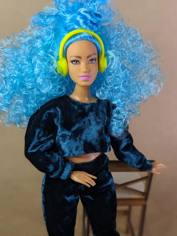Handmade casual green velvet two-piece set (long-sleeve and pants) for 1/6 scale fashion female dolls