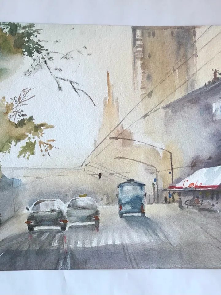 Мorning in the city original watercolour painting wall art hand painted