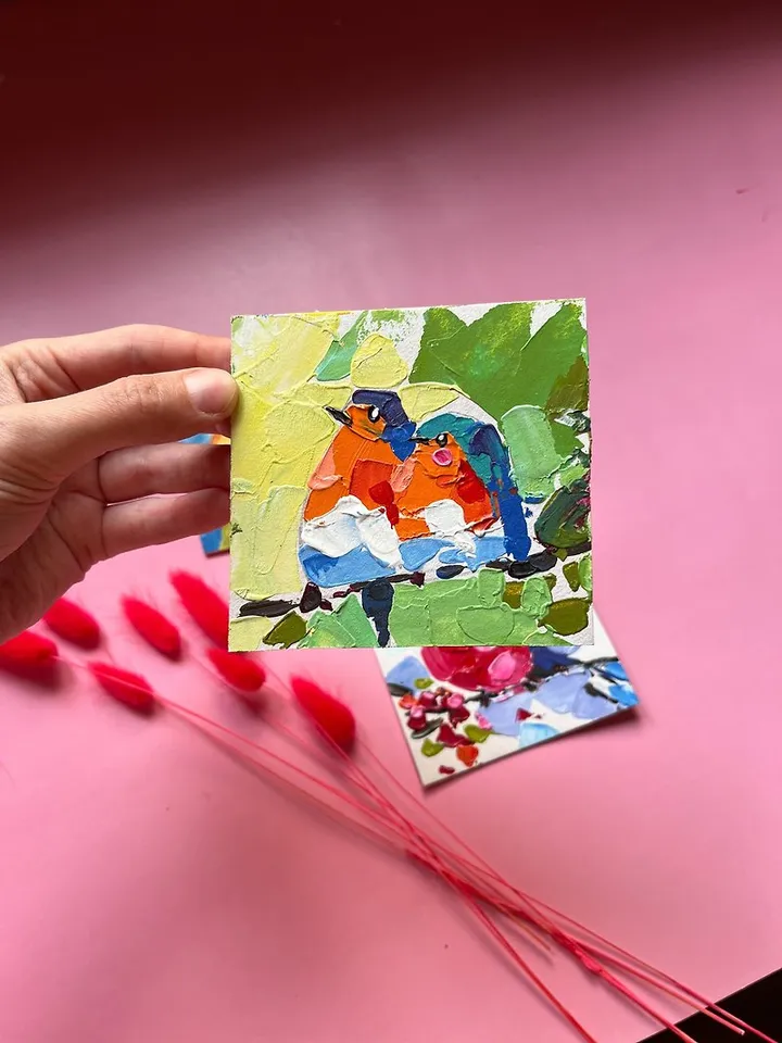 Bird Painting Set Original Artwork Chicadee Small Painting