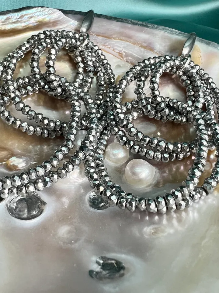 Hematite Dangling Hoops Earrings