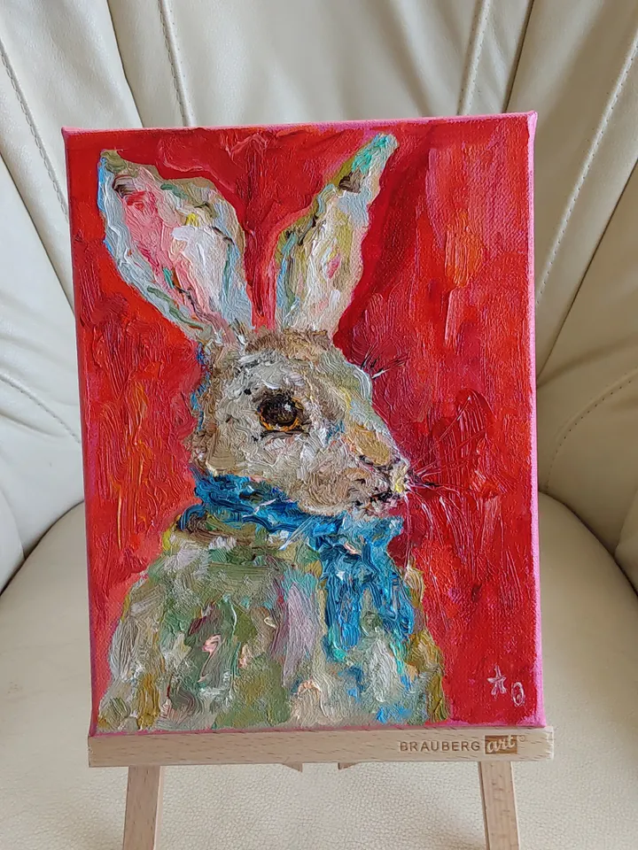 18x24cm (7.2x9.6 inch) Oil painting on canvas. "Bunny Hare"