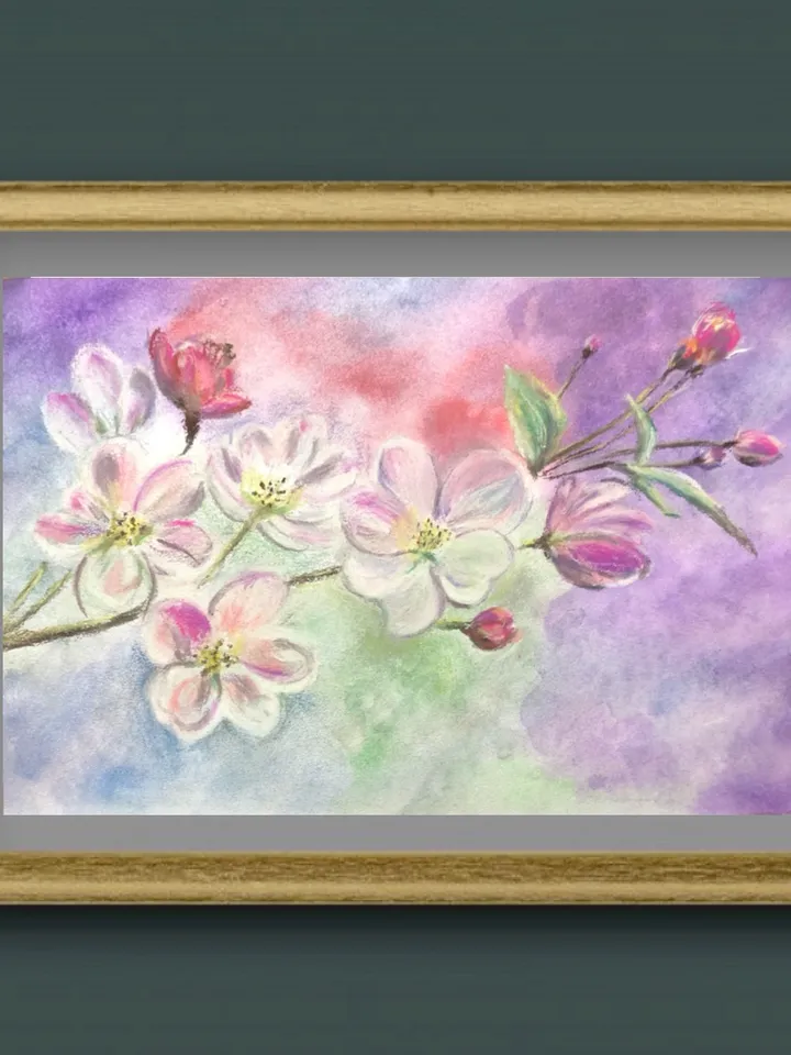 Apple tree blooming original watercolour and soft pastel painting hand painted modern painting wall art 8x11 inch