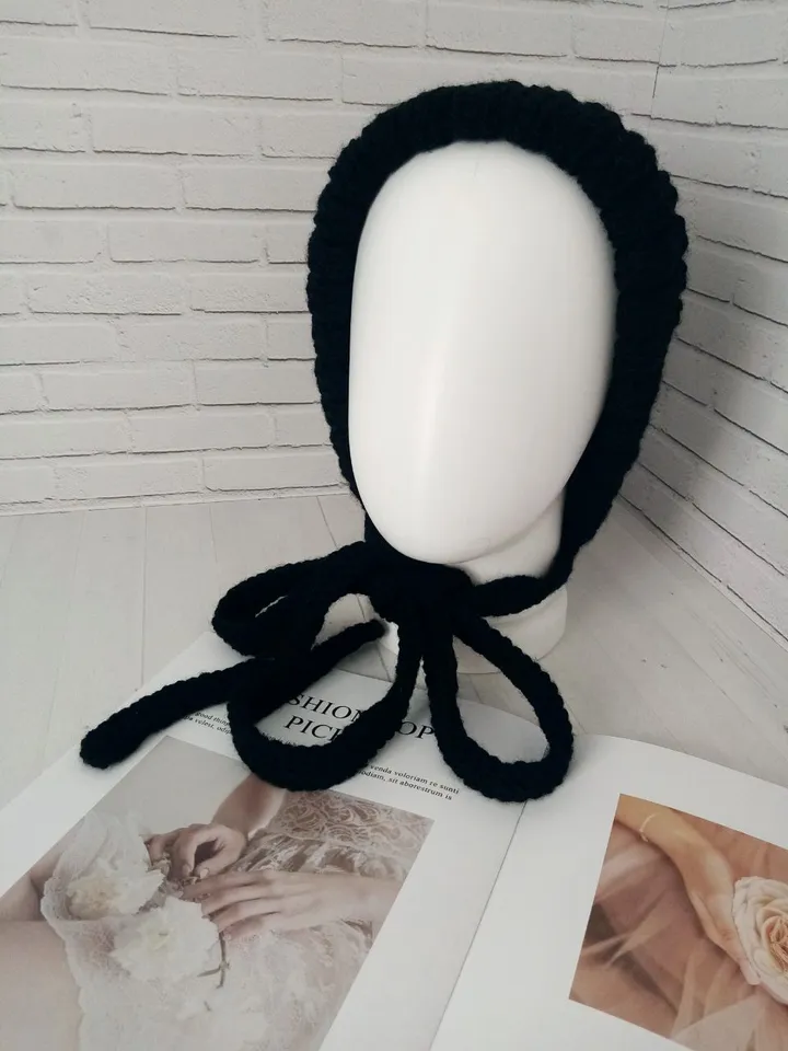 Warm Knitted Cap with Long Ties Handmade