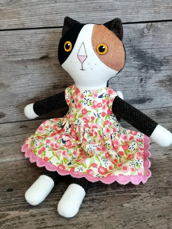 Calico cat, handmade stuffed doll, wool plush kitten toy, soft textile cat