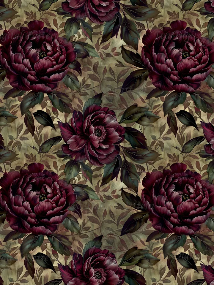Vintage Gothic seamless pattern, repeating red peony flowers ,dark abstract floral pattern, style renaissance, digital paper, commercial use