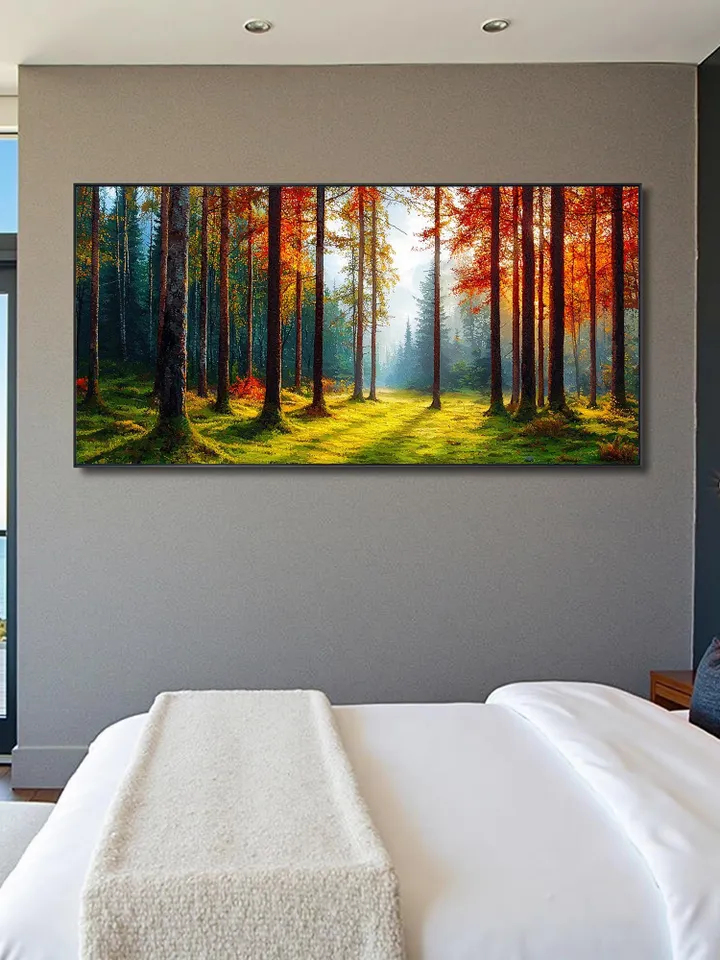 Original Autumn Forest Oil Painting On Canvas, Fall Colors Landscape Art, Nature Wall Art, Woodland Scene, Original Artwork, Forest Path Art